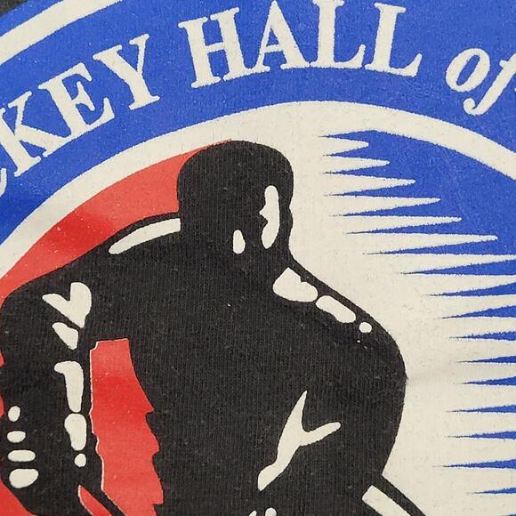 Vintage 90s Hockey Shirt M/L 20x25 Faded Black Hall-of-Fame - Picture 11 of 14